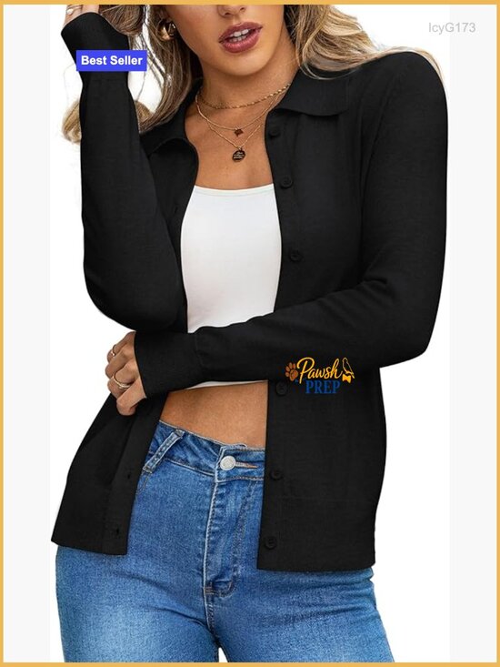 Sweaters - Curated Cardigan Sweater - Lightweight Long Sleeve Button Down Lapel Collar